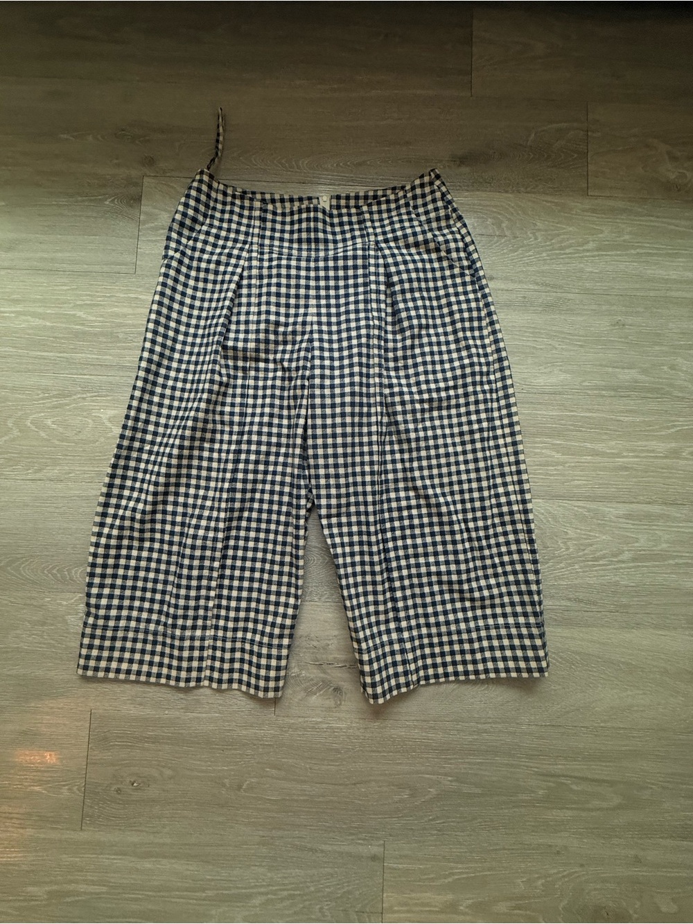 Wide-Leg Gingham Jeans in Navy & White